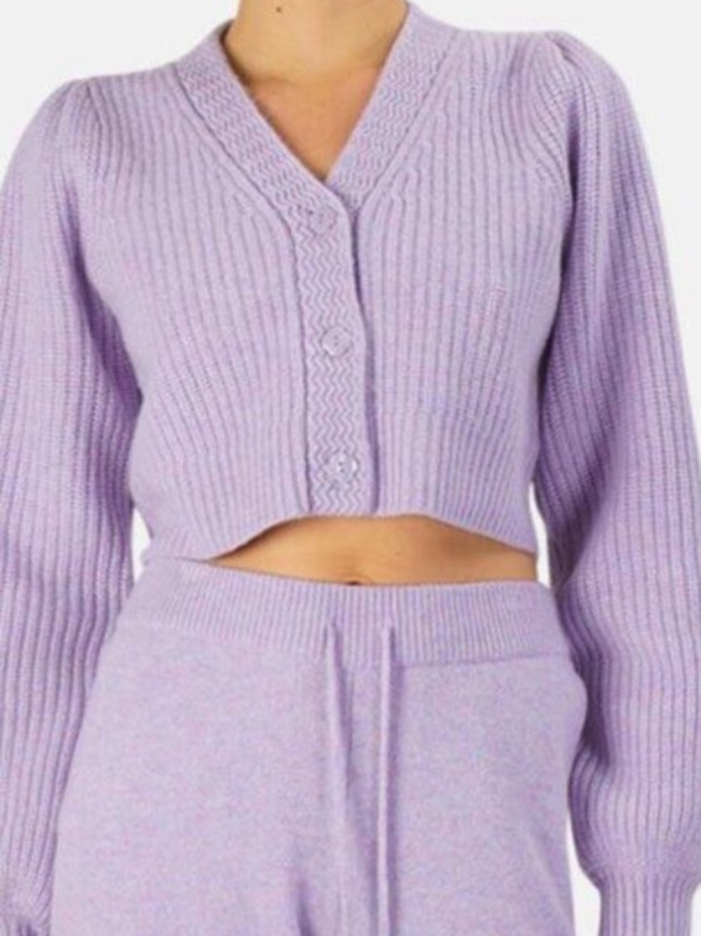 LoveShackFancy Lavender Cropped Balloon-Sleeve Cardigan